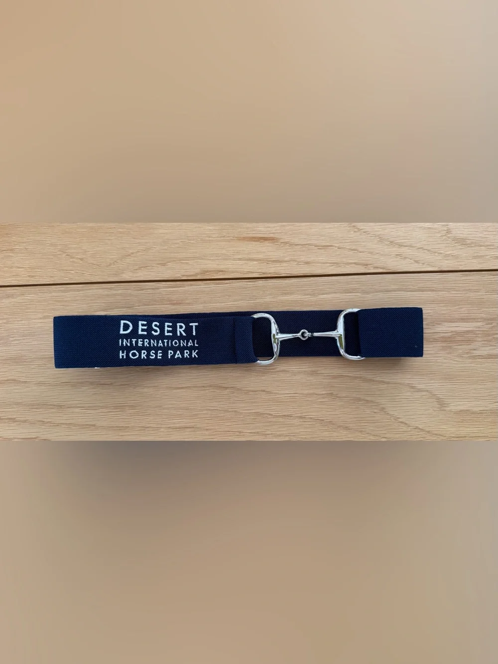 NWOT Ellany Equestrian Silver Snaffle Bit Elastic Belt w Desert Horse Park logo